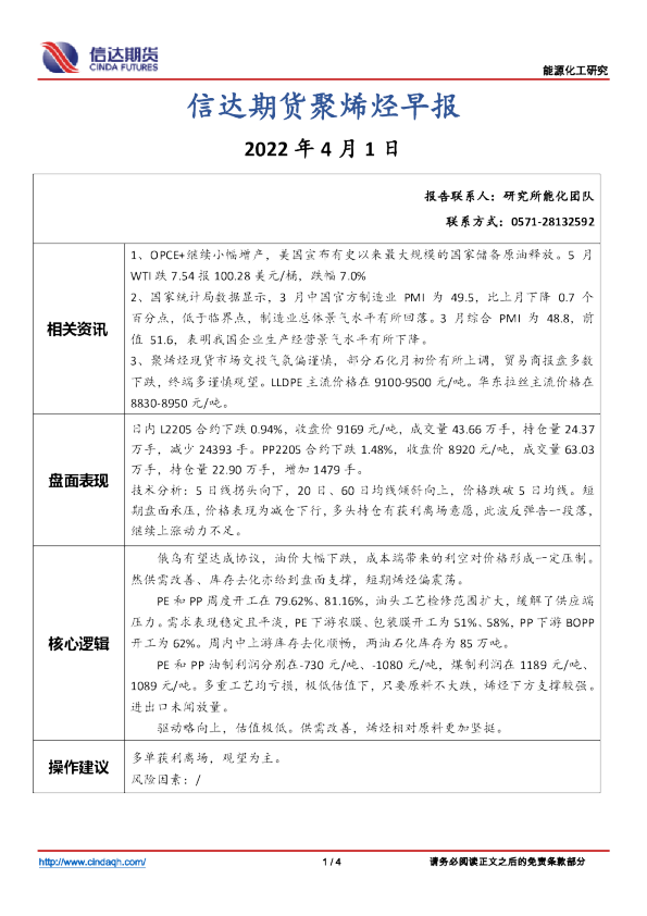 聚烯烃早报