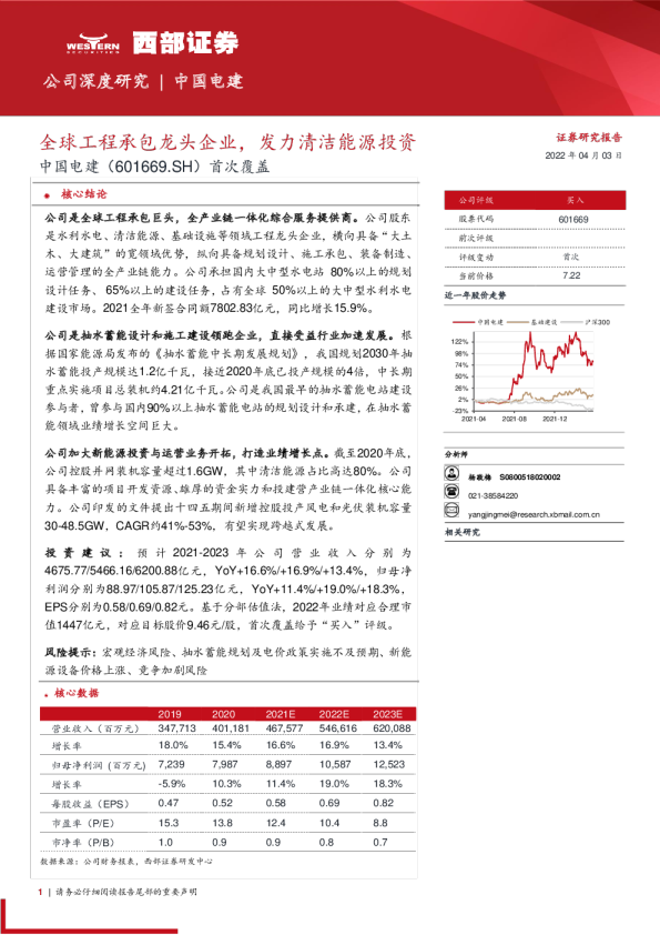 全球工程承包龙头企业，发力清洁能源投资