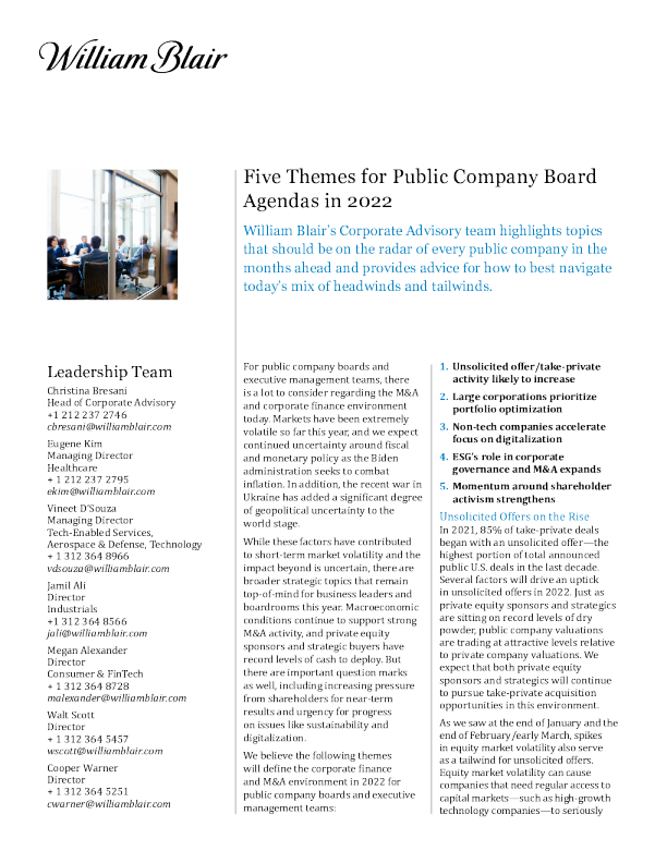 2022 年上市公司董事会议程的五个主题