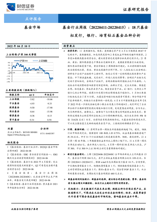 基金行业周报：18只基金拟发行，银行、培育钻石基金品种分析