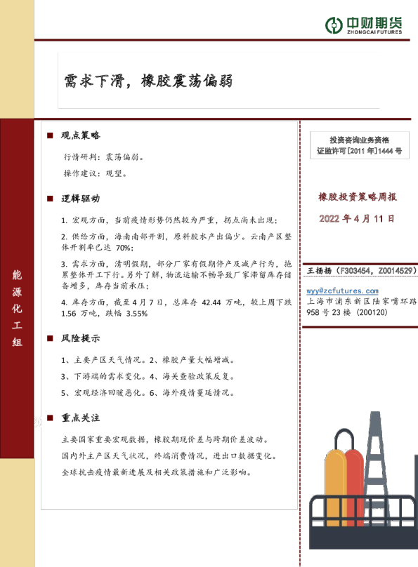 需求下滑，橡胶震荡偏弱