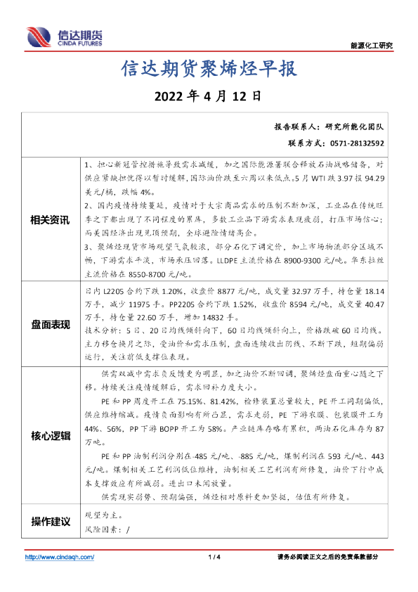 聚烯烃早报