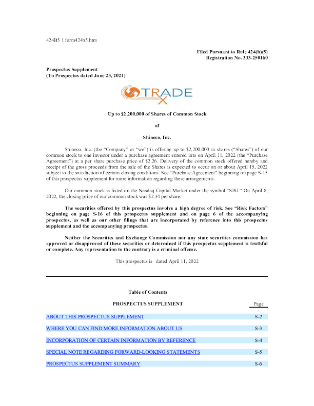 尚高生命科学美股招股说明书(2022-04-12版)