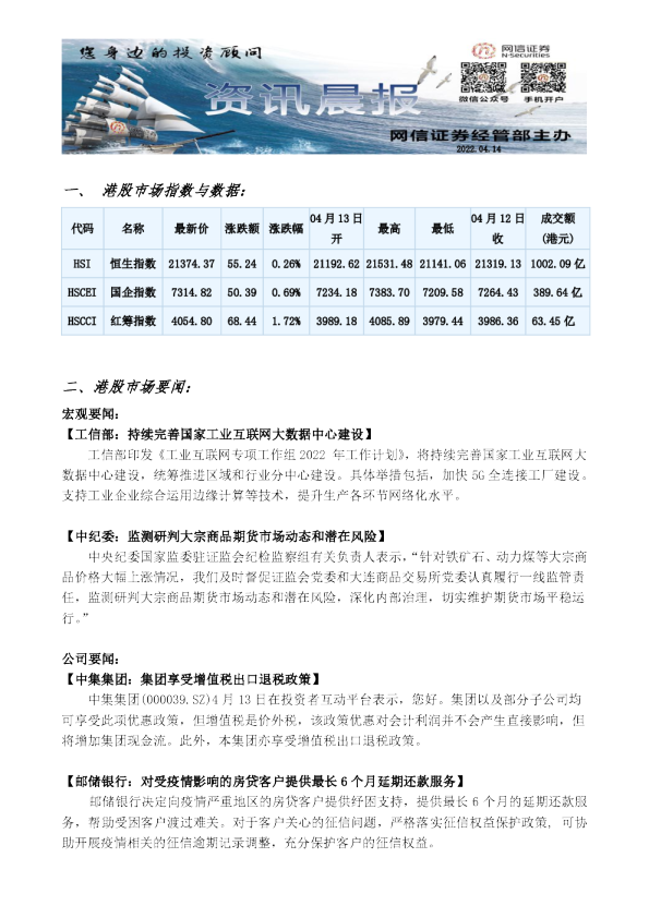 网信证券港股资讯晨报