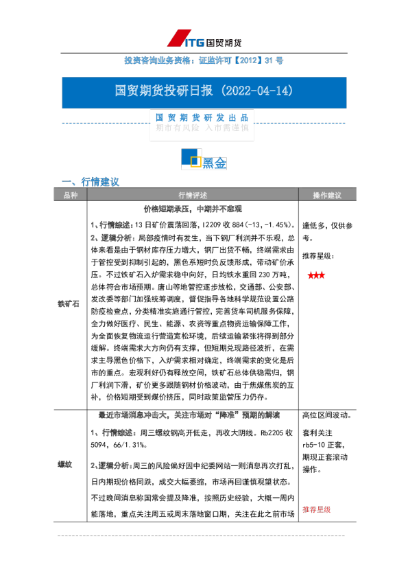 投研日报：黑金