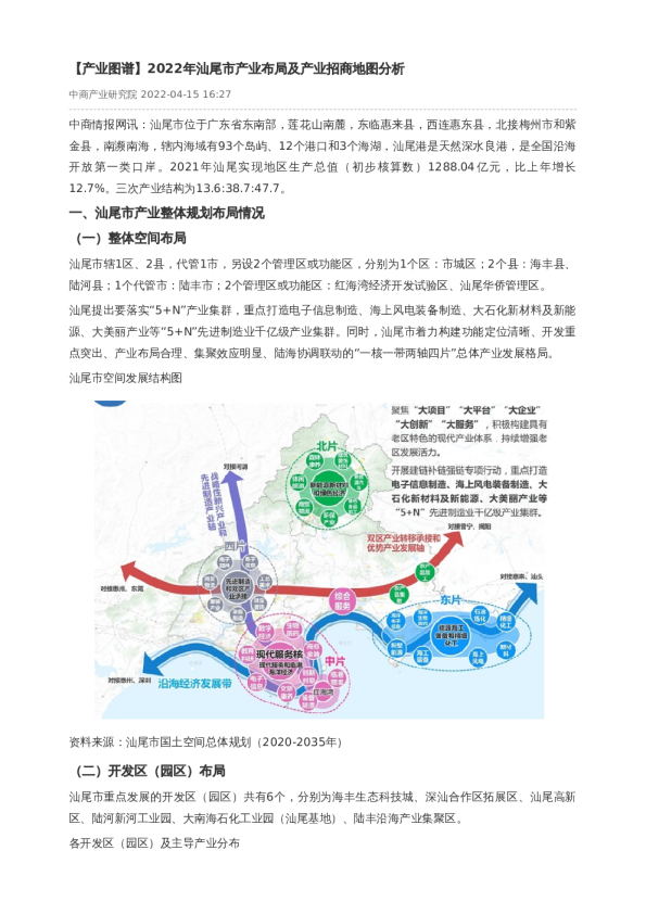 【产业图谱】2022年汕尾市产业布局及产业招商地图分析