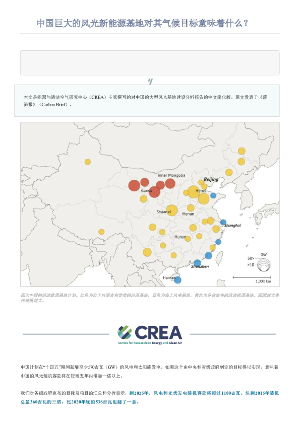 中国巨大的风光新能源基地对其气候目标意味着什么？