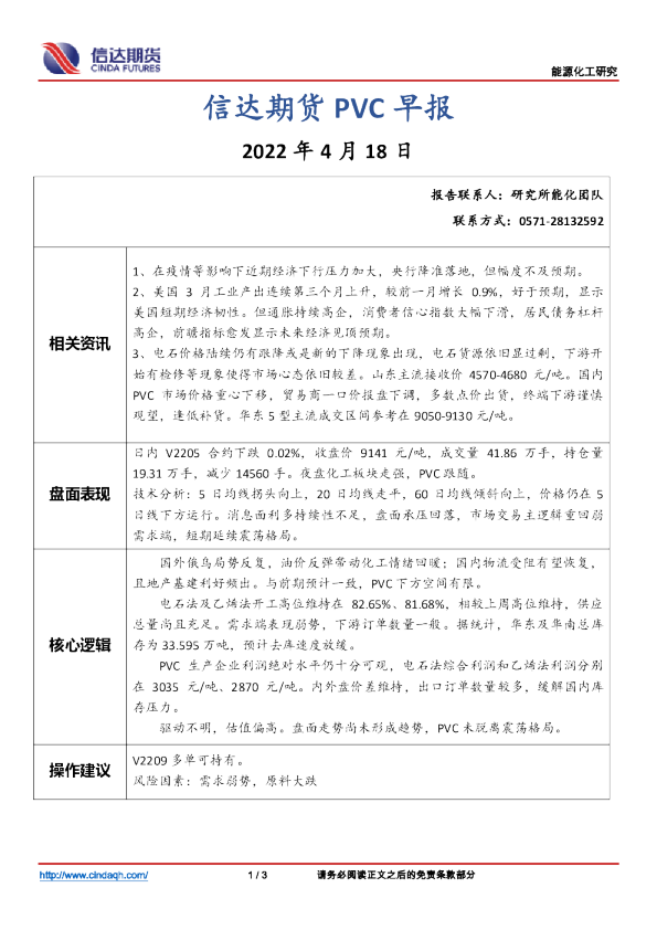 信达期货PVC早报