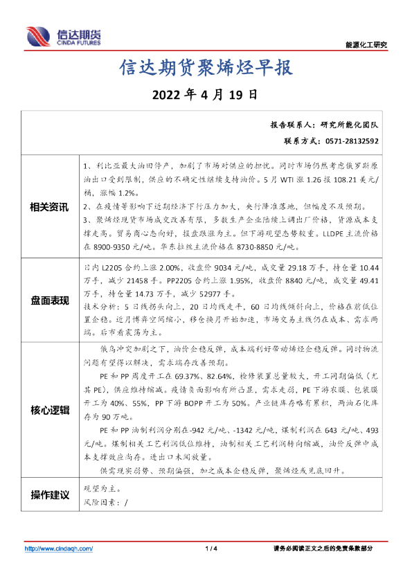 聚烯烃早报