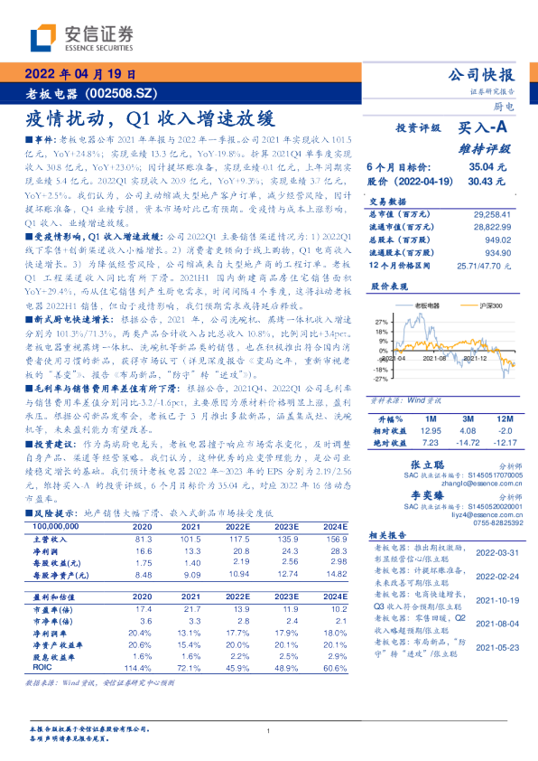 疫情扰动，Q1收入增速放缓
