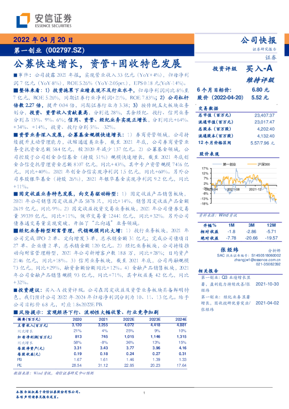 公募快速增长，资管+固收特色发展