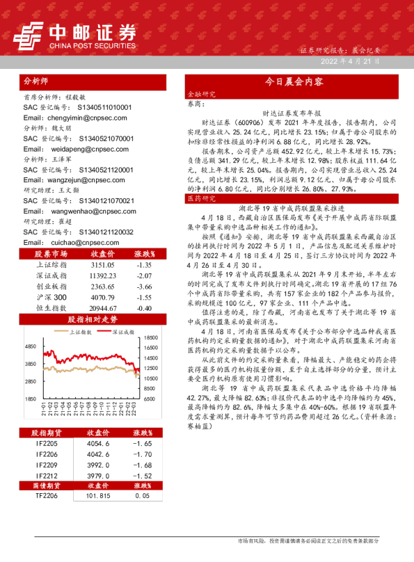 中邮证券晨会纪要