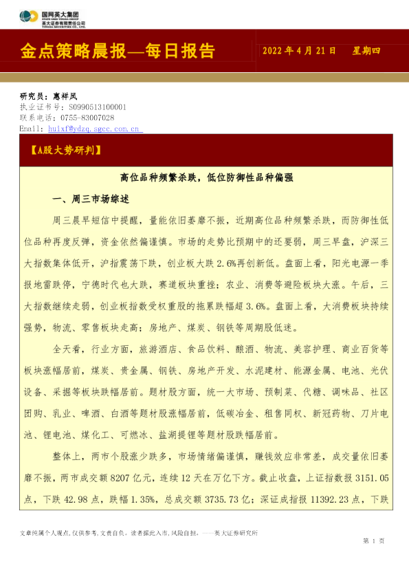 金点策略晨报—每日报告