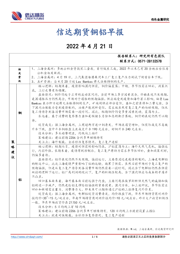 铜铝早报