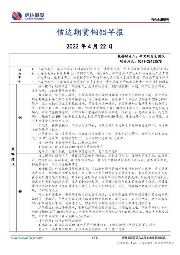 铜铝早报