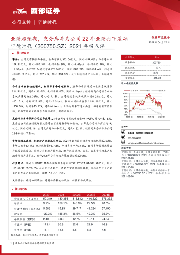 2021年报点评：业绩超预期，充分库存为公司22年业绩打下基础