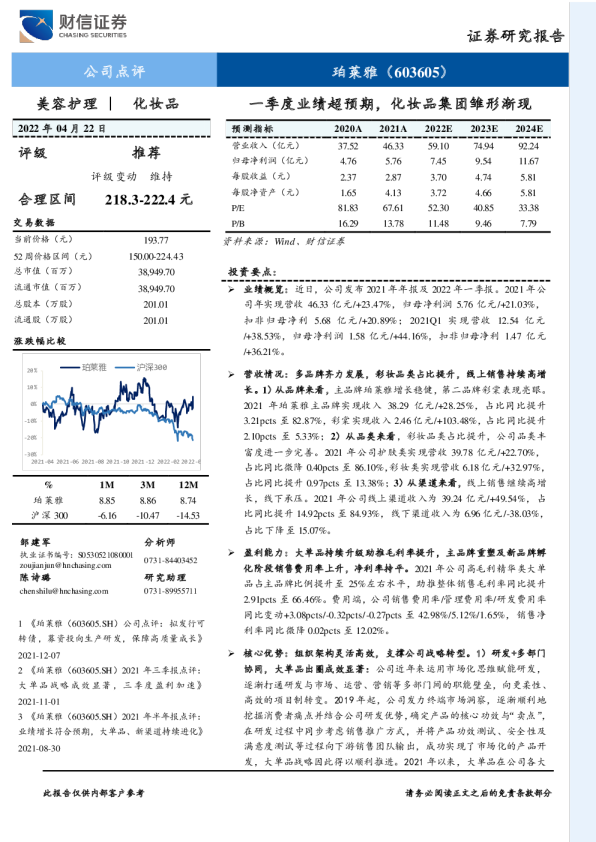 一季度业绩超预期，化妆品集团雏形渐现