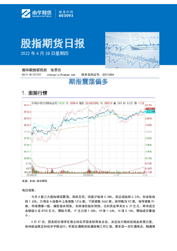 股指期货日报：期指震荡偏多