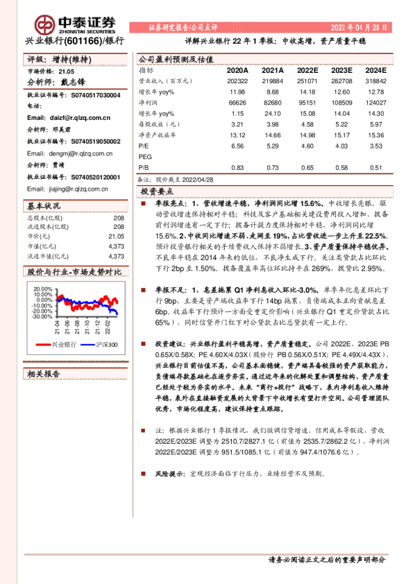 详解22年1季报：中收高增，资产质量平稳