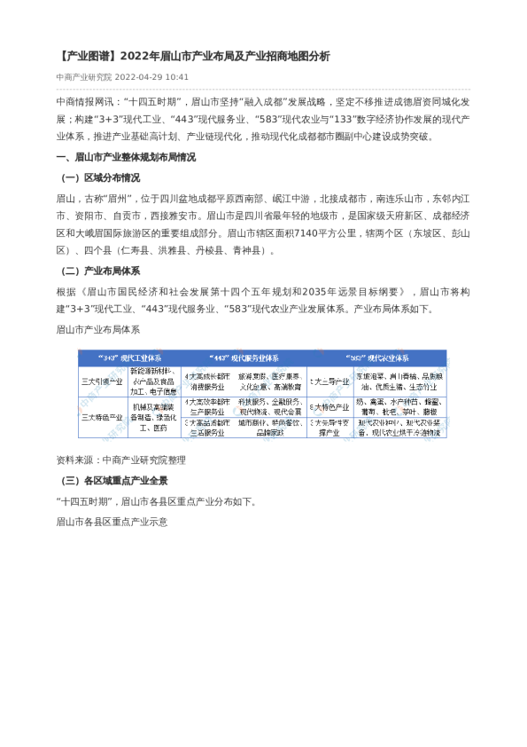 【产业图谱】2022年眉山市产业布局及产业招商地图分析