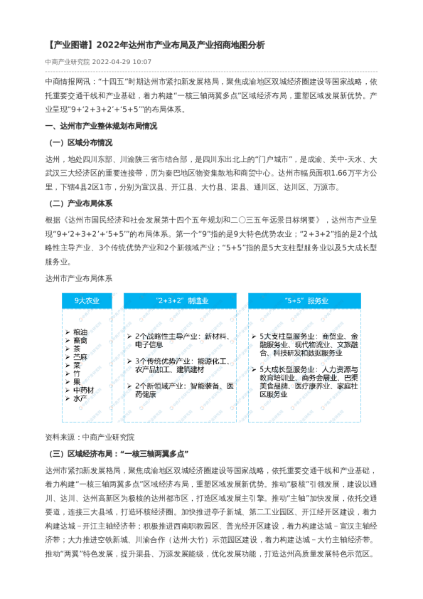 【产业图谱】2022年达州市产业布局及产业招商地图分析
