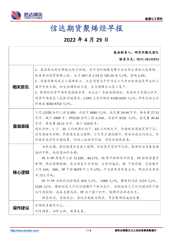 聚烯烃早报