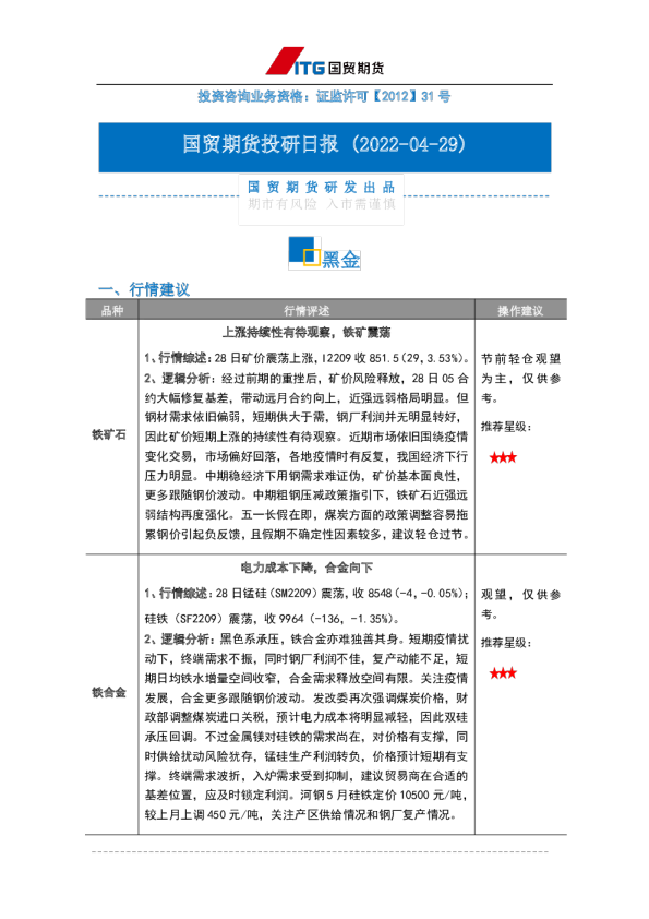 投研日报：黑金