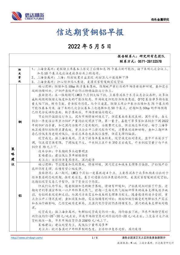 铜铝早报