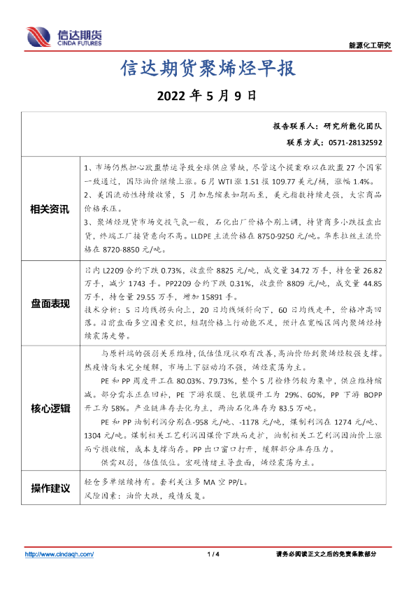 聚烯烃早报