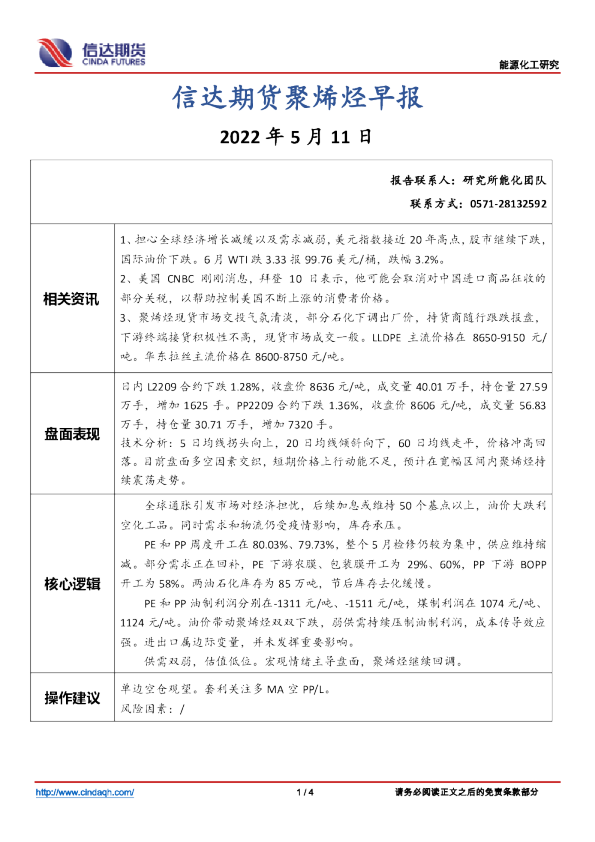 聚烯烃早报