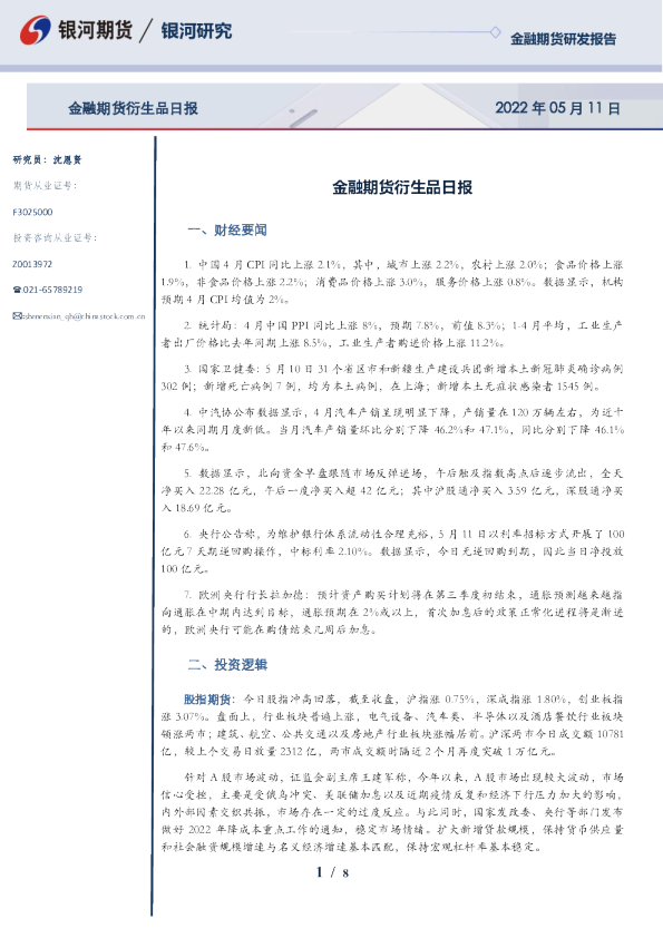 金融期货衍生品日报