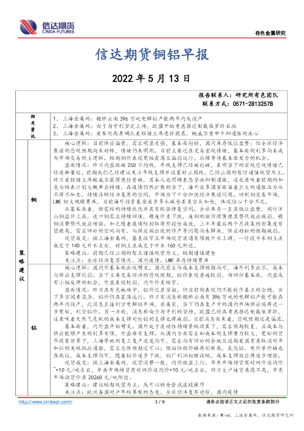 铜铝早报
