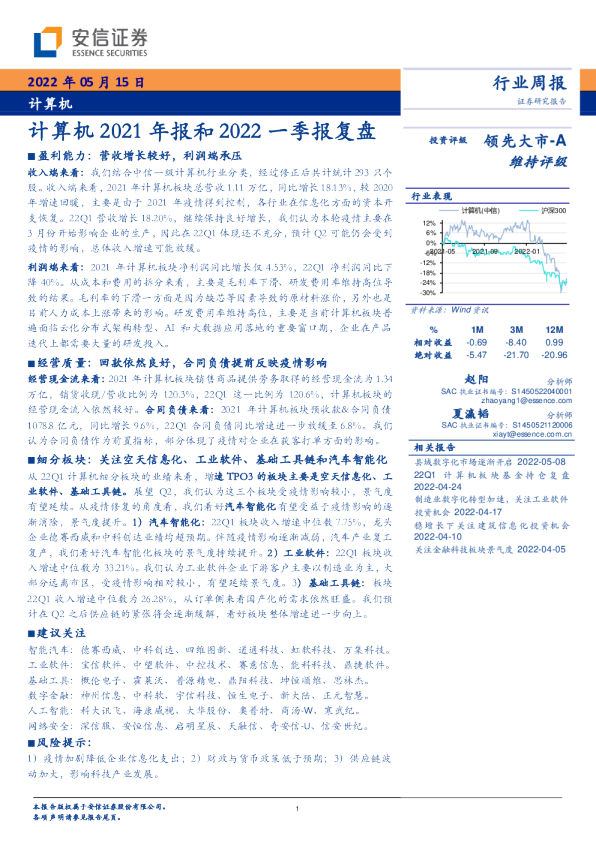 计算机2021年报和2022一季报复盘