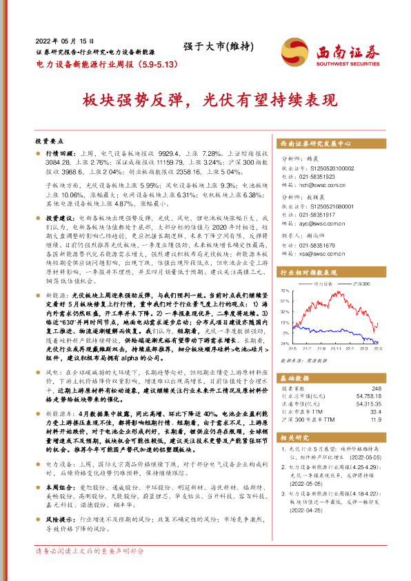板块强势反弹，光伏有望持续表现