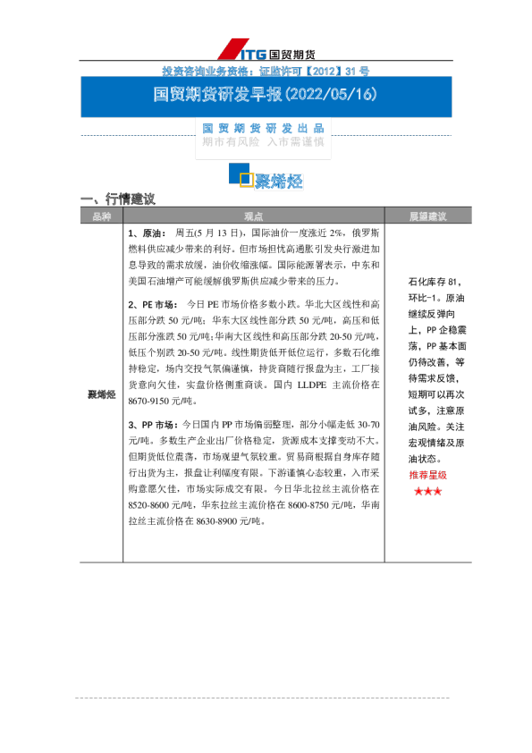 研发早报：聚烯烃