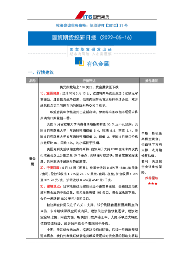 投研日报：有色金属