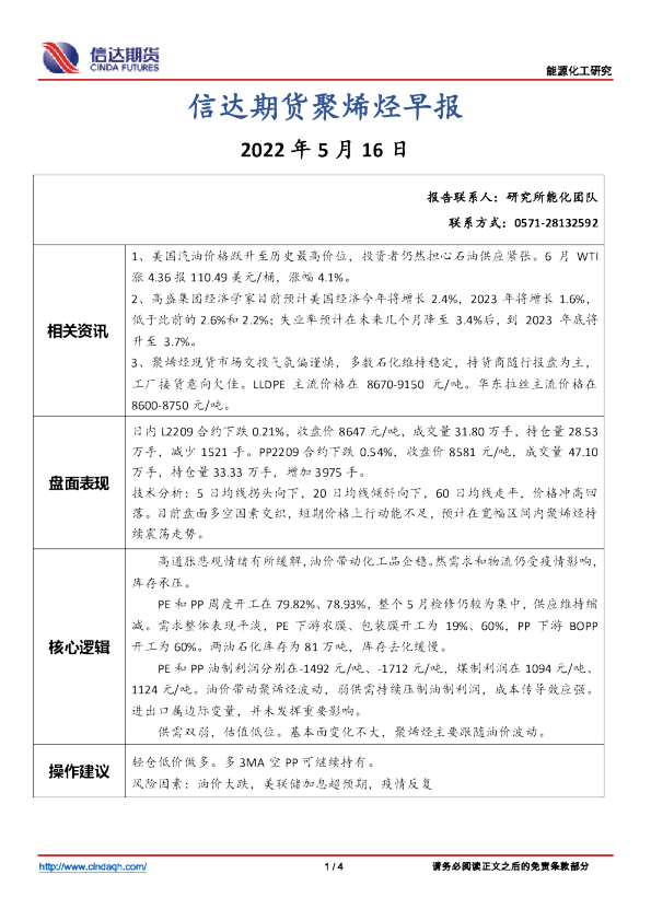 聚烯烃早报