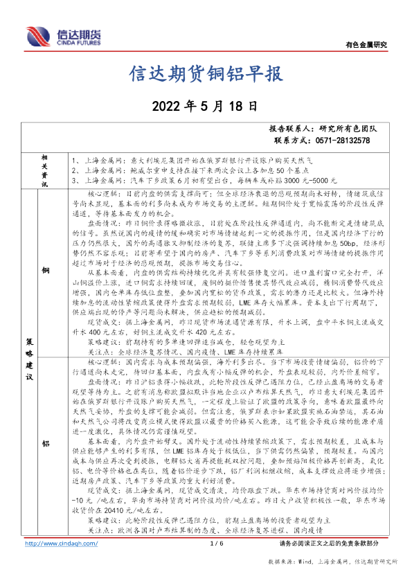 铜铝早报