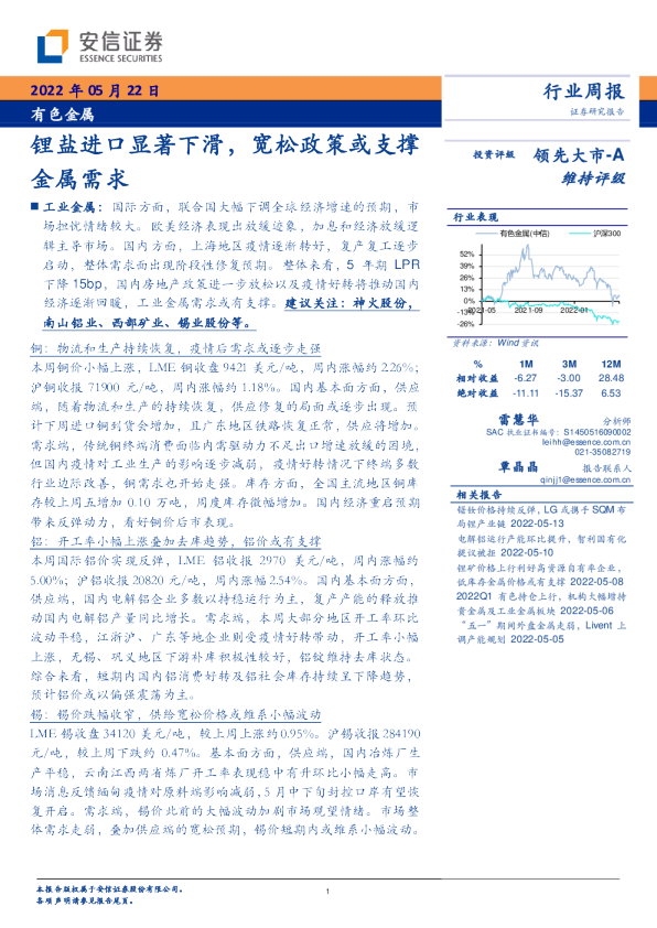 锂盐进口显著下滑，宽松政策或支撑金属需求