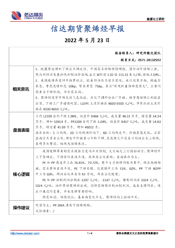 聚烯烃早报