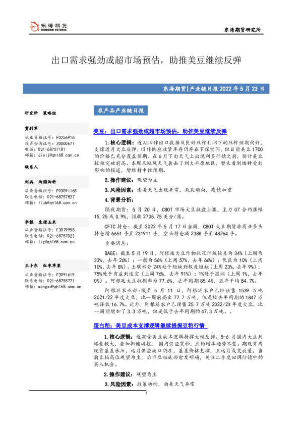 东海期货农产品产业链日报