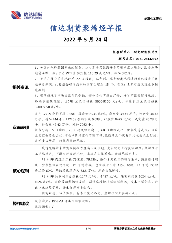 聚烯烃早报
