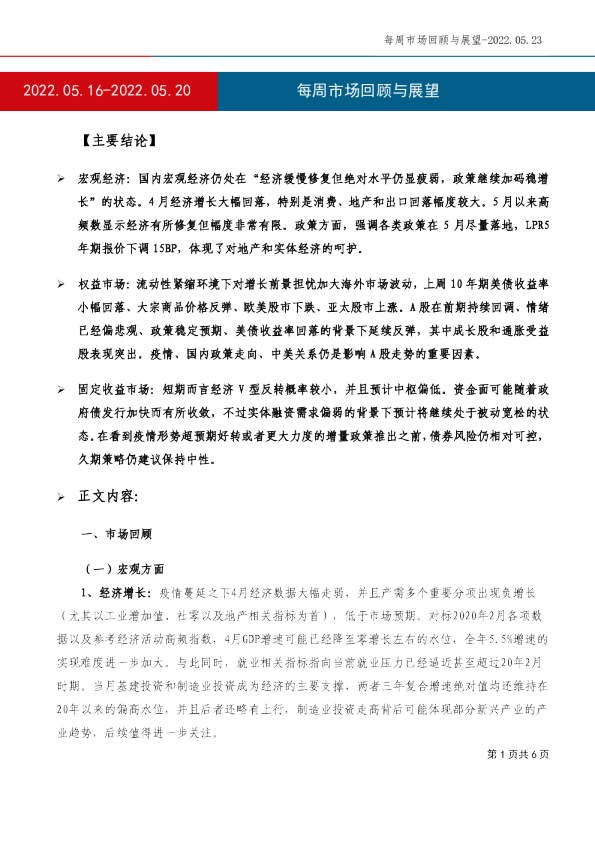 每周市场回顾与展望