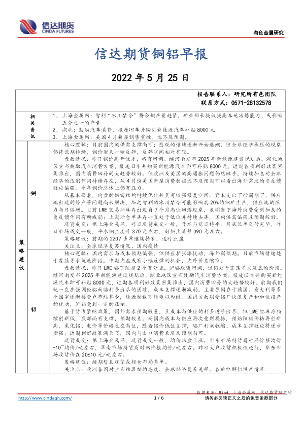 铜铝早报