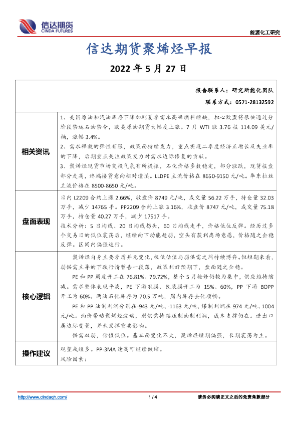 聚烯烃早报