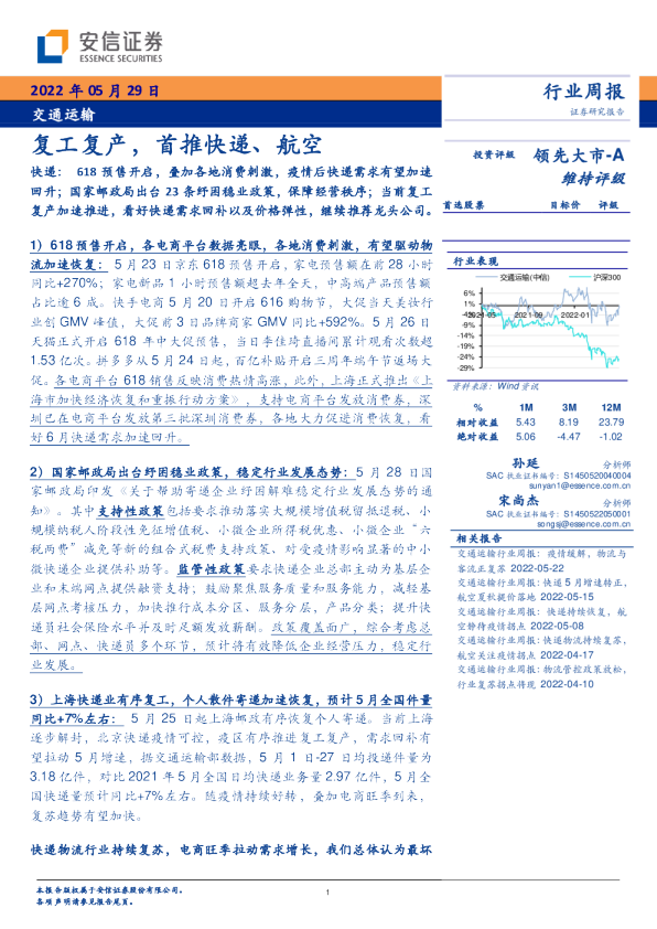 复工复产，首推快递、航空