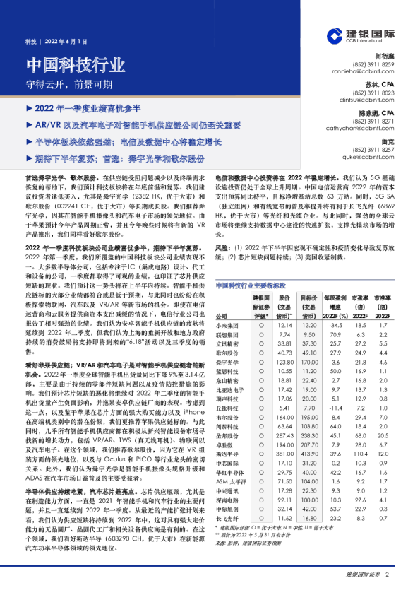 中国科技行业：守得云开，前景可期