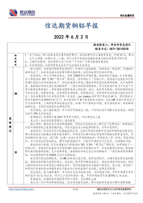 铜铝早报