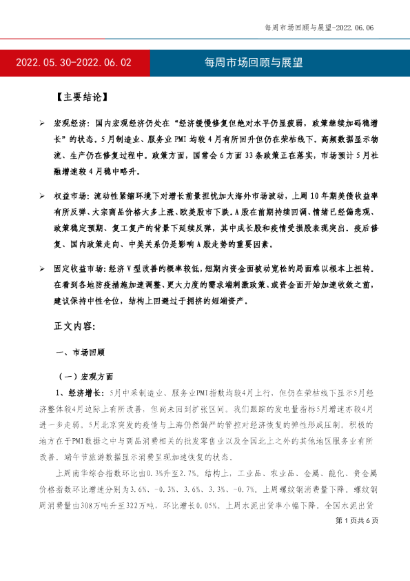 每周市场回顾与展望