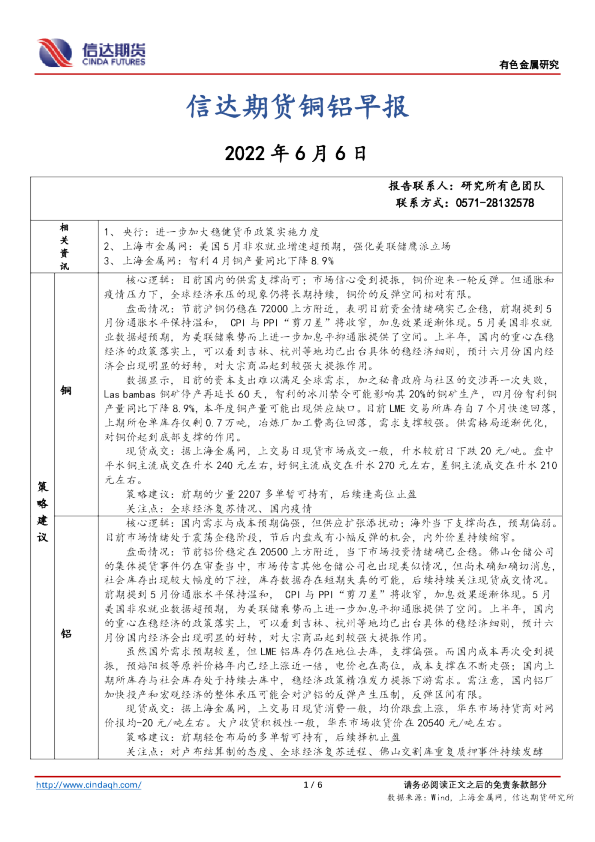 铜铝早报